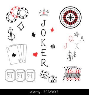Casino and gambling vector illustration with Joker theme in black, white and red. Perfect for use in casino-themed promotions, online gambling platfor Stock Vector