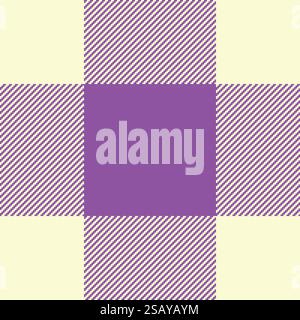 Clan vector pattern textile, france plaid seamless background. Vichy fabric texture tartan check in light goldenrod yellow and purple colors palette. Stock Vector