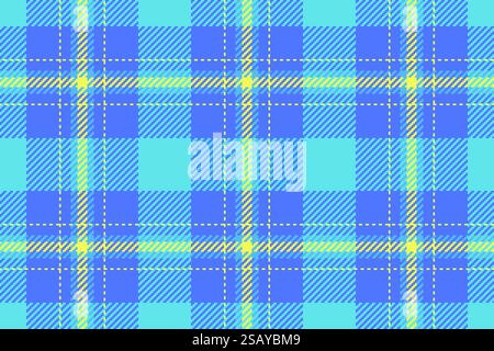 Teal check texture vector, victorian tartan pattern seamless. Curtain background plaid fabric textile in cyan and blue colors palette. Stock Vector