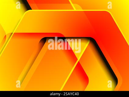 Orange red glossy hexagons abstract hi-tech background. Geometric vector design Stock Vector