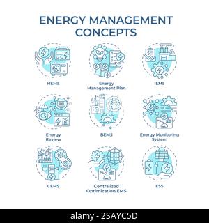 Energy management soft blue concept icons Stock Vector