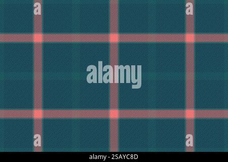 Blanket textile fabric texture, filigree tartan check plaid. Repeat seamless pattern background vector in cyan and dark colors palette. Stock Vector