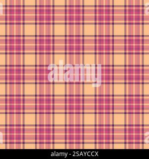 Show tartan background check, revival textile vector seamless. Pano plaid pattern texture fabric in pink and orange colors palette. Stock Vector
