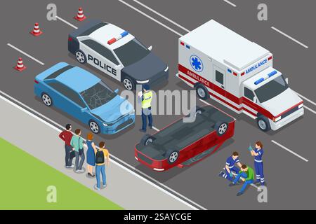 Traffic police background with car accident symbols flat vector ...