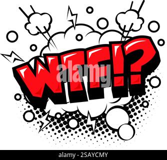 Lettering WTF in comic style. Vector negative burst icon speech phrase, cartoon font label tag expression. Vector on transparent background Stock Vector