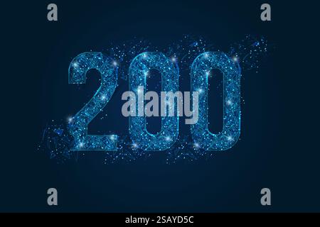 Abstract isolated blue image of HTTP Status Code 200. Polygonal low poly wireframe illustration looks like stars in the black night sky in space or Stock Vector