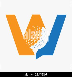 Initial Golf Ball On Letter W Logo Design Vector Template. Golf Logo Sign Stock Vector