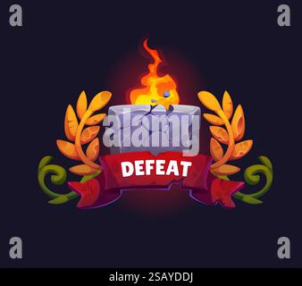 Defeat game icon or badge, gui fantasy arcade final banner. Vector ...