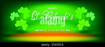 Saint Patrick's Day Web Banner with Green Shamrock Leaf Pattern Background. Happy St. Patrick Day Irish Traditional Holiday Banner, Poster, Isolated Stock Vector
