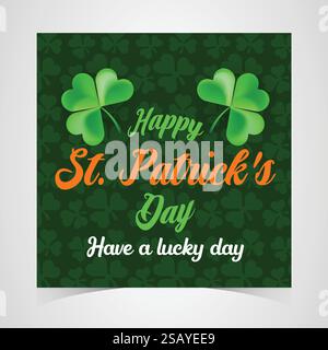 Saint Patrick's Day Web Banner with Green Shamrock Leaf Pattern Background. Happy St. Patrick Day Irish Traditional Holiday Banner, Poster, Isolated Stock Vector