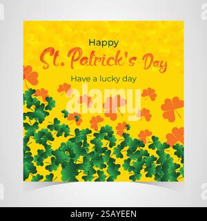 Saint Patrick's Day Web Banner with Green Shamrock Leaf Pattern Background. Happy St. Patrick Day Irish Traditional Holiday Banner, Poster, Isolated Stock Vector