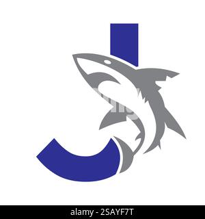 Initial Monogram Letter J Dolphin Logo Design Concept With Whale Symbol Stock Vector
