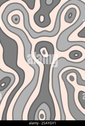Retro background with Abstract psychedelic wavy pattern. Groovy waves monochrome colors. Trendy twisted liquid texture in abstract y2k style. Vector Stock Vector