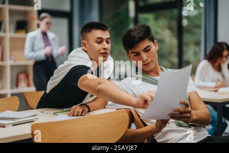 Two students collaborating during a classroom session Stock Photo