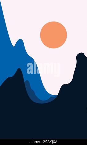 Mountain and Sun Vector Illustration. Papercut Mountain Background Stock Vector