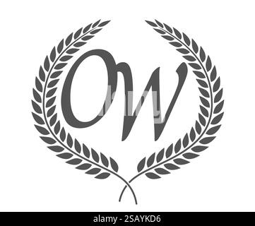 Initial letter O and W, OW monogram logo design with laurel wreath. Luxury emblem with calligraphy font.. Initial letter O and W, OW monogram logo design with laurel wreath. Luxury calligraphy font. Stock Vector