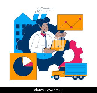Black woman analyzing industrial and logistics data 2D illustration concept Stock Vector