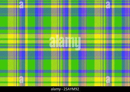 Front texture textile seamless, vibrant background pattern fabric. Woman vector tartan plaid check in green and blue colors palette. Stock Vector