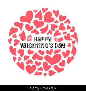 Happy Valentines Day vector greeting card design. February 14 cute hearts romantic illustration with text. Valentine creative square card. Stock Vector