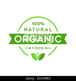 Organic Product Lables Vector. Organic food stamp label design 100 percent organic natural Stock Vector