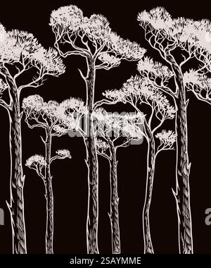 Mural with monocrome pines. Vector. Stock Vector