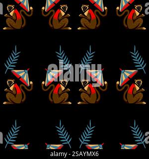 Seamless pattern with monkeys and umbrella. Vector. Stock Vector