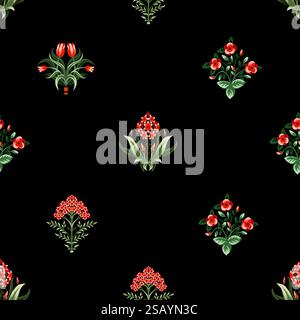 Ditsy seamless pattern with symmetrical flowers. Vector. Stock Vector