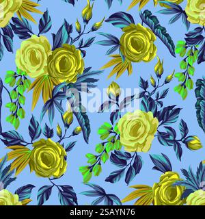 Seamless pattern with Chintz flowers and leaves. Vector. Stock Vector