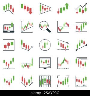 Candlestick Charts icons set - Electronic Trading concept vector symbols. Market Analytics signs Stock Vector