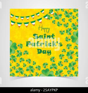 Saint Patrick's Day Web Banner with Green Shamrock Leaf Pattern Background. Happy St. Patrick Day Irish Traditional Holiday Banner, Poster, Isolated Stock Vector