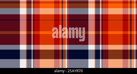 Decor background check textile, lumberjack fabric pattern plaid. Valentines day tartan texture vector seamless in red and orange colors palette. Stock Vector