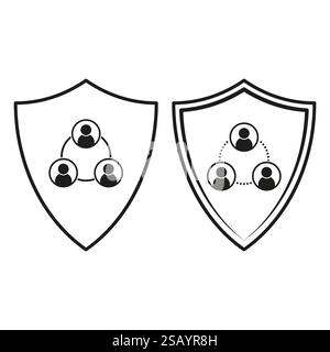 Profile shield icon. Secure user protection. Connected group symbol. Vector illustration. Stock Vector