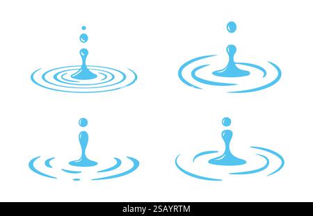 Puddles drops splashing water. Dripping liquid elements, isolated black ink flow. Tears flowing vector silhouettes, oil or rain drips Stock Vector