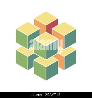Cube logo, geometric vector design. Box logotype company, trendy technology emblem in isometric 3D style.. Cube logo, geometric vector design. Box logotype company, trendy techno emblem in isometric 3D style. Stock Vector