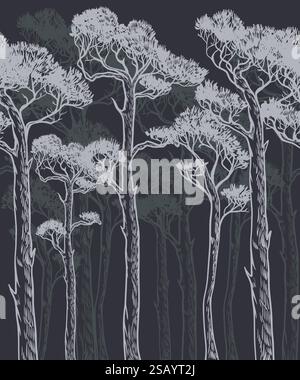 Mural with monocrome pines. Vector. Stock Vector