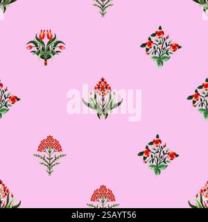 Ditsy seamless pattern with symmetrical flowers. Vector. Stock Vector