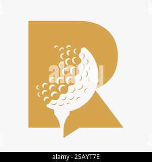Initial Golf Ball On Letter R Logo Design Vector Template. Golf Logo Sign Stock Vector