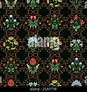 Ditsy seamless pattern with symmetrical flowers. Vector. Stock Vector