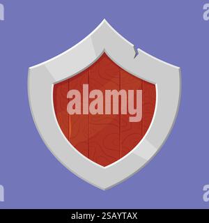 Wooden Shield illustration vector. war shield game icon vector. Stock Vector