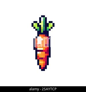 Logo vegetable orange carrot. Icon vegetable pixel. 8 bit icon carrot. stylish carrot in pixel 16 bit style 80 x. Stock Vector
