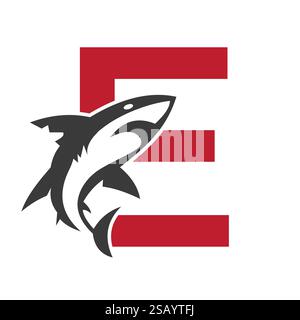 Initial Monogram Letter E Dolphin Logo Design Concept With Whale Symbol Stock Vector