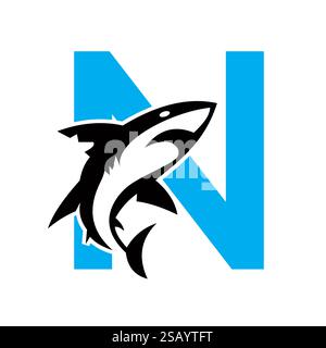 Initial Monogram Letter N Dolphin Logo Design Concept With Whale Symbol Stock Vector