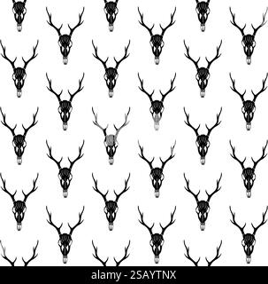 Vector seamless pattern of hand drawn sketch doodle deer skull isolated on white background Stock Vector
