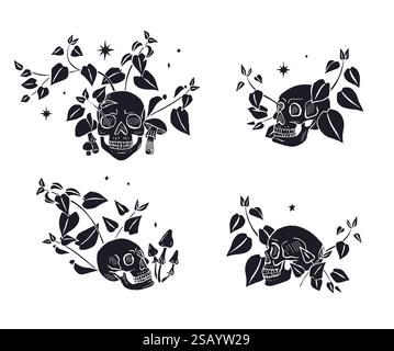 Hand drawn sketchy human skulls set isolated on white background Stock ...