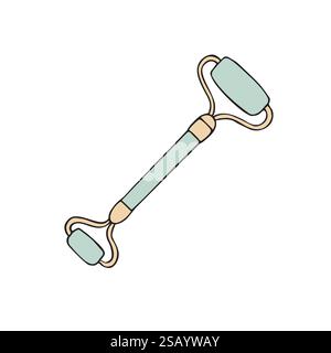 Vector hand drawn doodle sketch colored gua sha face massage roller isolated on white background Stock Vector
