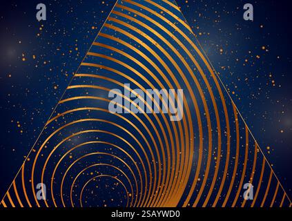 Blue geometric triangle with golden circular design and dots abstract background. Vector illustration Stock Vector