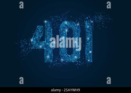 Abstract isolated blue image of 401 error, unauthorized access concept. Polygonal low poly wireframe illustration looks like stars in the black night Stock Vector