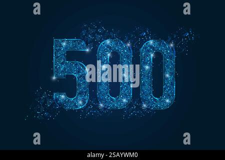 Abstract isolated blue image of 500 Internal server error concept. Polygonal low poly wireframe illustration. Website error, Network error, Cloud Stock Vector
