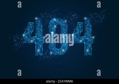 Abstract isolated blue image of Concept 404 Error Page or File not found for web page. Polygonal low poly wireframe illustration. Stock Vector