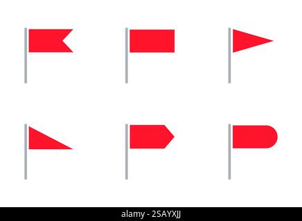 Map marks for gps point. Set of red flags. Concept of pointer, tag and important sign. vector illustration Stock Vector